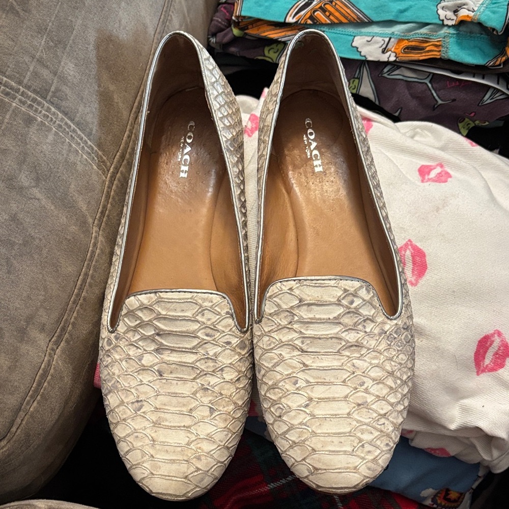 Coach Cream Textured Leather Loafers